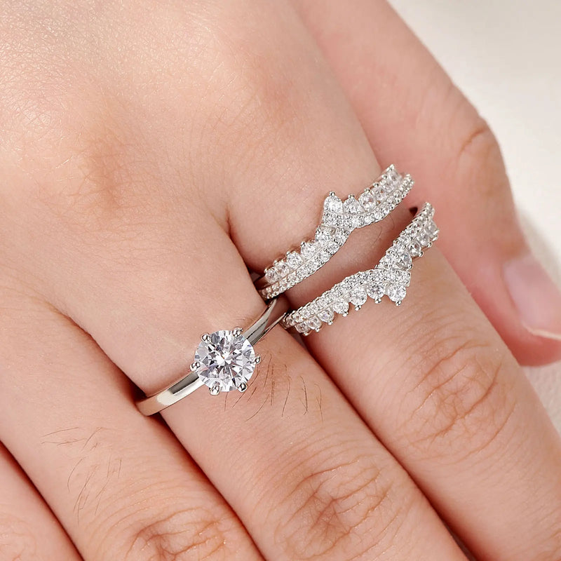Newshe 925 Silver Bridal Set Original Wedding Rings for Women 1.8Ct Round Cut Zircon Moissanite Engagement Ring Enhancer Band