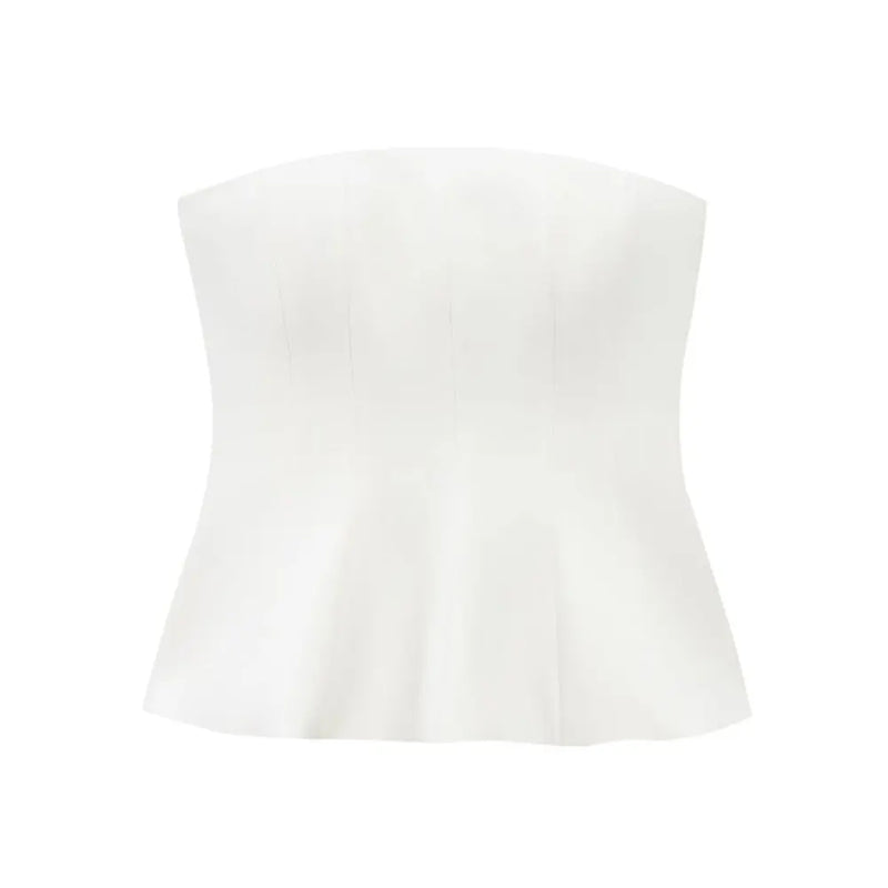 Women Sexy Fashion Strapless Peplum Bustier Tops Straight Neck Side Zipper Female Camis Mujer