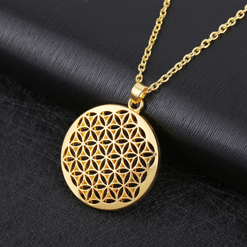 My Shape Flower of Life Mandala Necklace for Women Pendant Sacred Geometry Aesthetic Choker Fashion Jewelry Gifts Link Chain