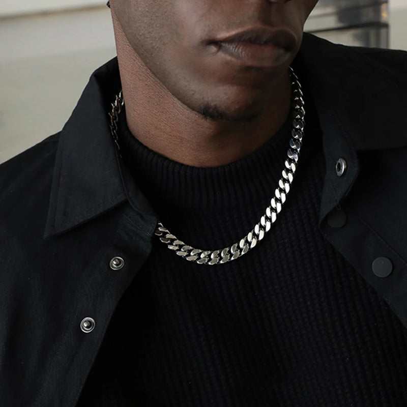 Hiphop Heavy Cuban Link Chains Necklaces Male Gold Color Stainless Steel Long Neck Necklace For Men Women Jewelry 2023 Collares