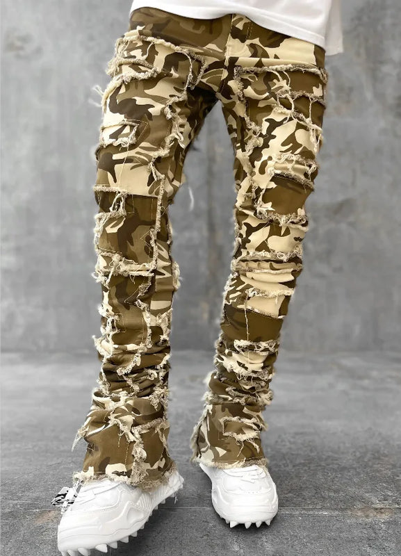 Men's Regular Fit Stacked Jeans Ripped Slim Patch | SAMAG