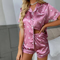 Women's Pajama Pj Set Heart Print Satin Pyjama Casual | SAMAG