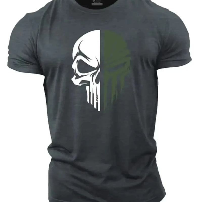 Men's digital printed skull printed T-shirt Fitness top Short sleeve T-shirt quick drying breathable