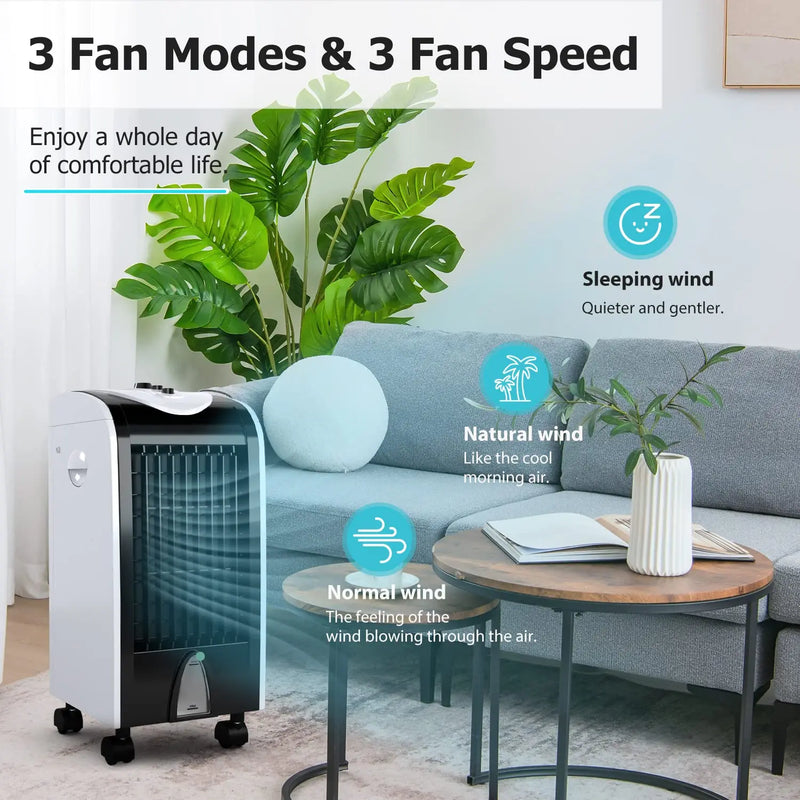 Windowless Swamp Cooler Fan Humidifier 3 Modes 3 Speeds 2 Ice Boxes 7.5h Timer Quiet Portable Bedroom Living Room Office Custom
