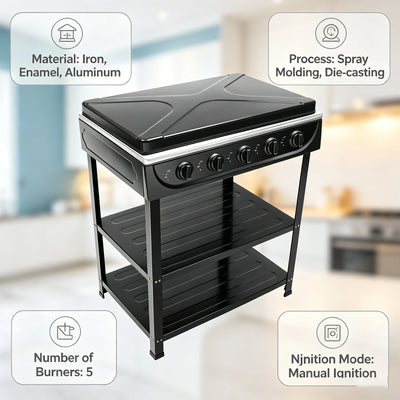 5 Burners Gas Stove, Portable Manual Ignition W/ Support | SAMAG