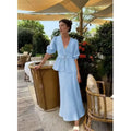 Women's Cotto V-Neck Lace-Up Bubble Sleeve Shirt Long Skirt 2 Piece-Set Summer Casual Elegant Solid Color Loose Sets