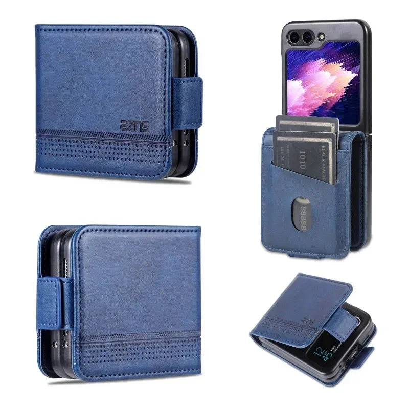 Leather Cards Solt Wallet Phone Case For Samsung Galaxy Z Flip 6 5 4 3 Flip5  Flip4  Flip6 5G Kickstand Shockproof Back Cover