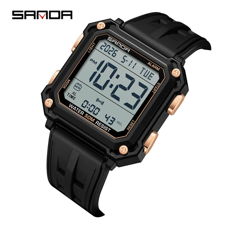 SANDA Quality Brand Military Digital Wristwatch For Men Led Display Complete Stopwatch Waterproof Daily Electronic Male 6377