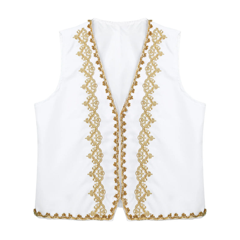 Mens Steampunk Victorian Vest Gothic Vintage Gold Trims Embroidery Medieval Sleeveless Waistcoat Jacket Vest Halloween Costumes