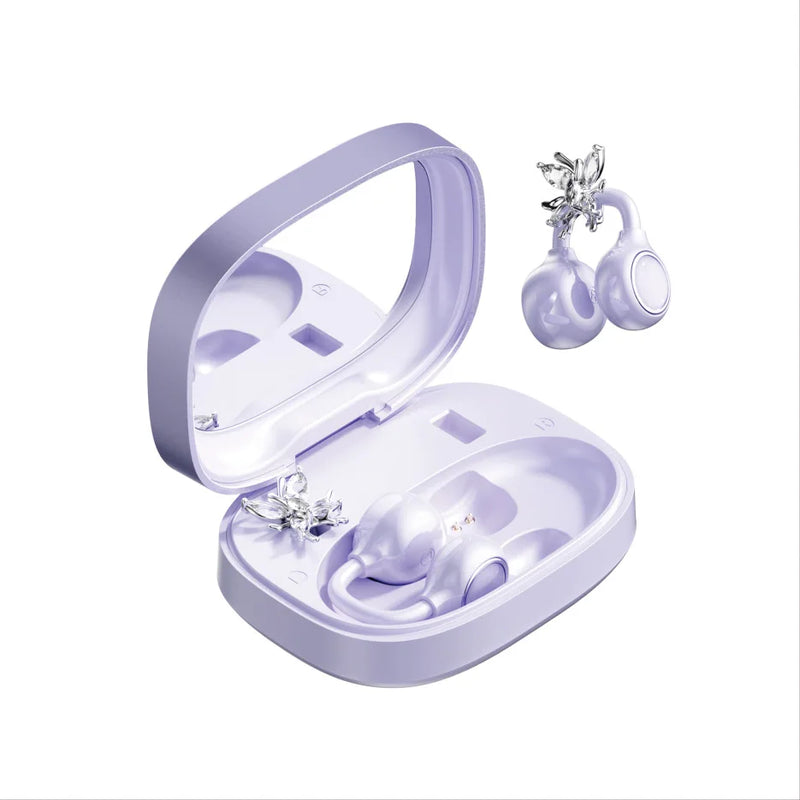 Bluetooth 6.0 Open-Ear Headphones with Makeup Mirror, Detachable Diamond Audífonos, 20Hz Bass Earphones for Women & Girls