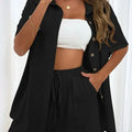 Long Sleeve Single breasted Top Broad legged Shorts Set Fashion Ladies Sexy Solid Suits 2024 Summer 2 Piece Outfits For Women