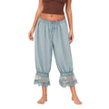 Women's Y2K Loose Fit Bloomers Cropped Pants Drawstring High Waist Floral Lace Patchwork Calf-Length Lantern Trousers