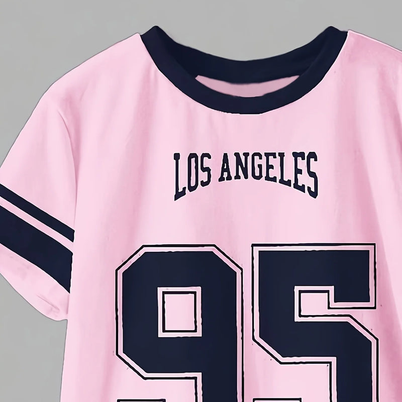 Girls' Simple Digital Print Set: Short - Sleeved T - Shirt - View 4 | SAMAG