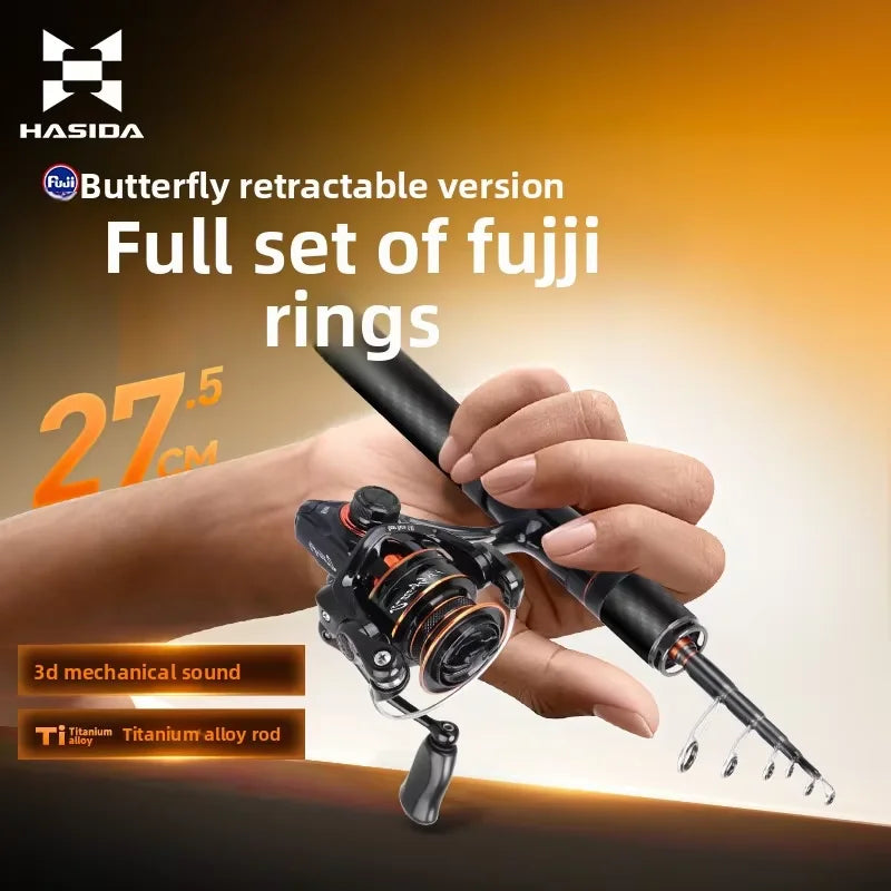 HASIDA BFS Butterfly Carbon Fiber Fishing Rod Spinning Combo Fuji Guides Fresh/Saltwater Shore Casting UL Action 1.5m-1.85m