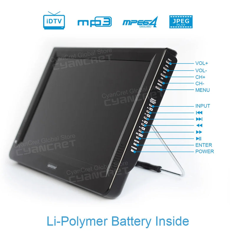 LEADSTAR D12 12 inch HD Portable TV DVB-T2 ATSC ISDB-T tdt DTT Digital and Analog mini small Car Television Support USB MP4 AC3