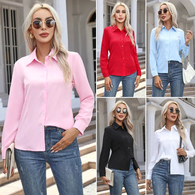 Woman Spring Autumn Solid color Shirts Lady Casual Long | SAMAG