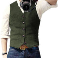 V Neck Men's Suits Vest Casual Classic Formal Business Herringbone Tweed Slim Fit Waistcoat For Wedding Groomsmen