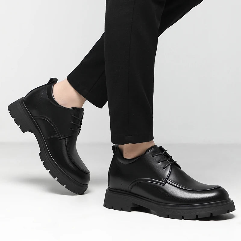 Invisible Comfortable Heightened Shoes for Men 3/6/8CM Thick Platform Genuine Leather Man Dress Shoes Casual Elevator Derby Shoe