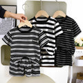 Striped Casual Sports Short Sleeve Two Piece Set Clothing | SAMAG