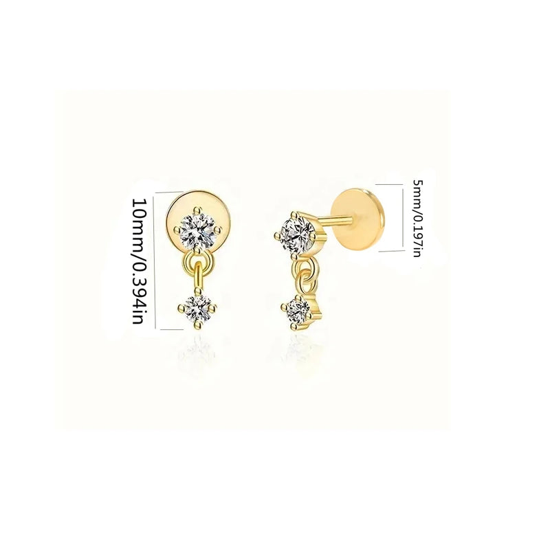 Aide 1pc 925 Sterling Silver Mini Zircon Thick Flat Screw Back Drop Earrings For Women K Gold Piercing Stud Earrings Jewelry