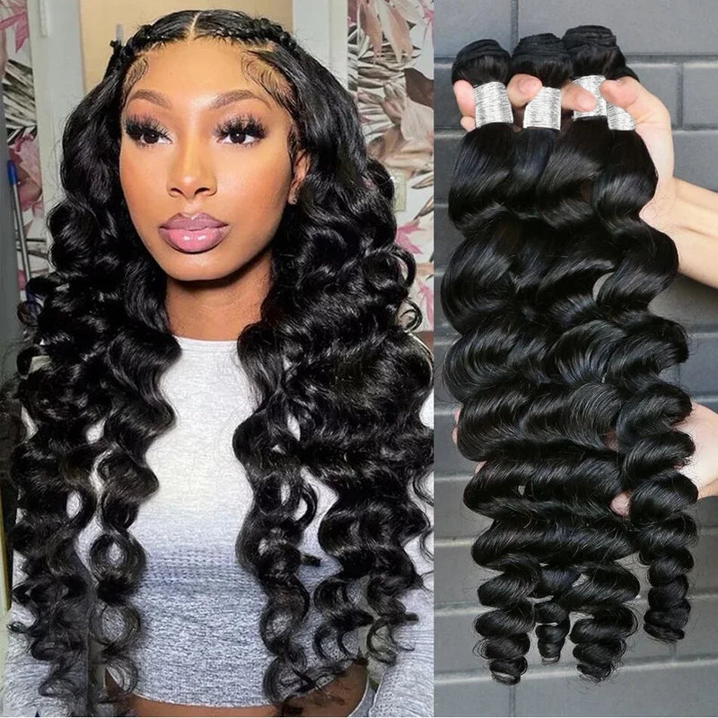 Raw Brazilian Human Hair Bundles Loose Wave 3 4 Bundle 28 30 Inch Virgin Remy Hair Extension For Women Sew In Quick Weave Bundle
