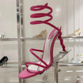 Glitter Crystal Decor High Thin Heels Sandals Women Shiny Snake Shaped Elastic Strap Design Sandalias Summer Party Dress Shoes