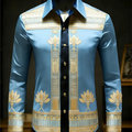 New men's long sleeved shirt with gold lotus 3D printed | SAMAG