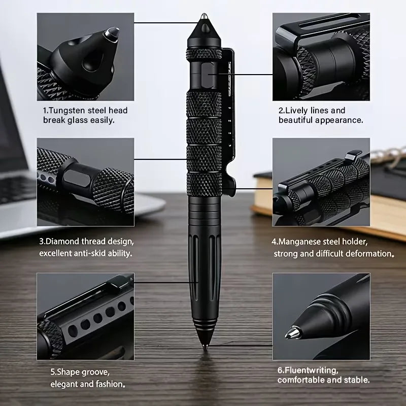 Tactical Pen Self Defense Multifunction Emergency Survival Tool Glass Breaker Tungsten Steel Writing Pen Outdoor Rescue Escape