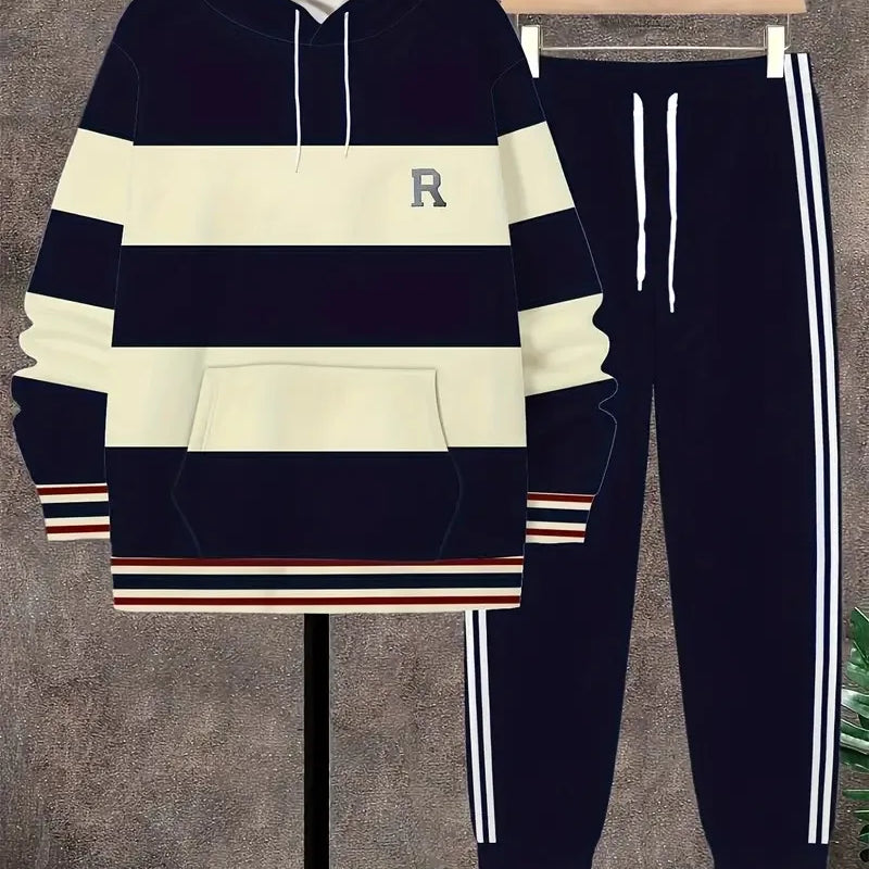 The new men's set for Spring and Autumn features a casual fashionable comfortable and soft 3D striped - View 2 | SAMAG