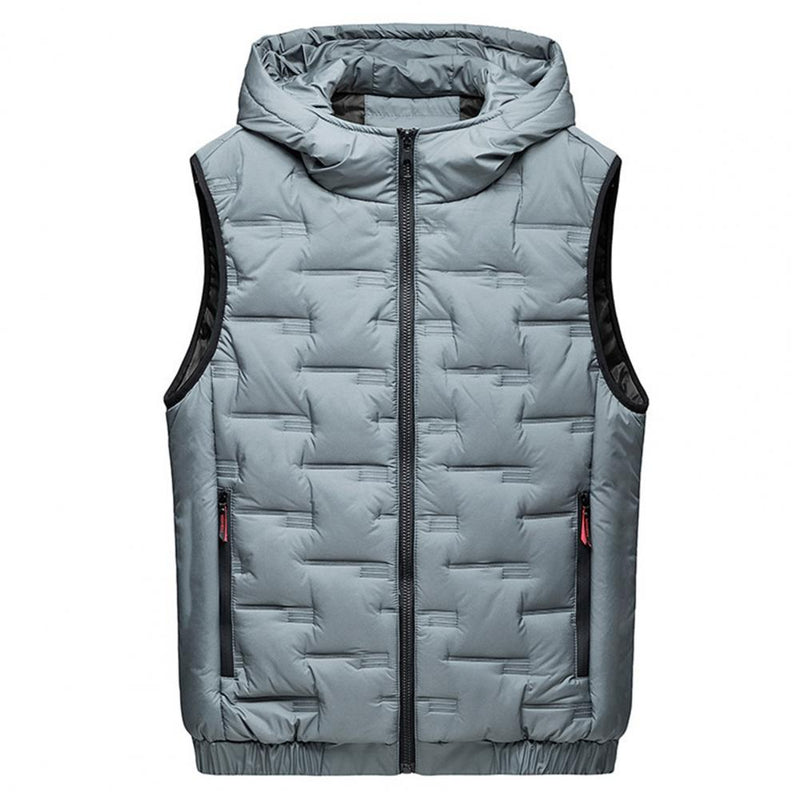 Men Autumn Winter Thickened Waistcoat Hooded Sleeveless Zipper Placket Vest Coat Down Vest Outwear Men's Iinsulated Vest
