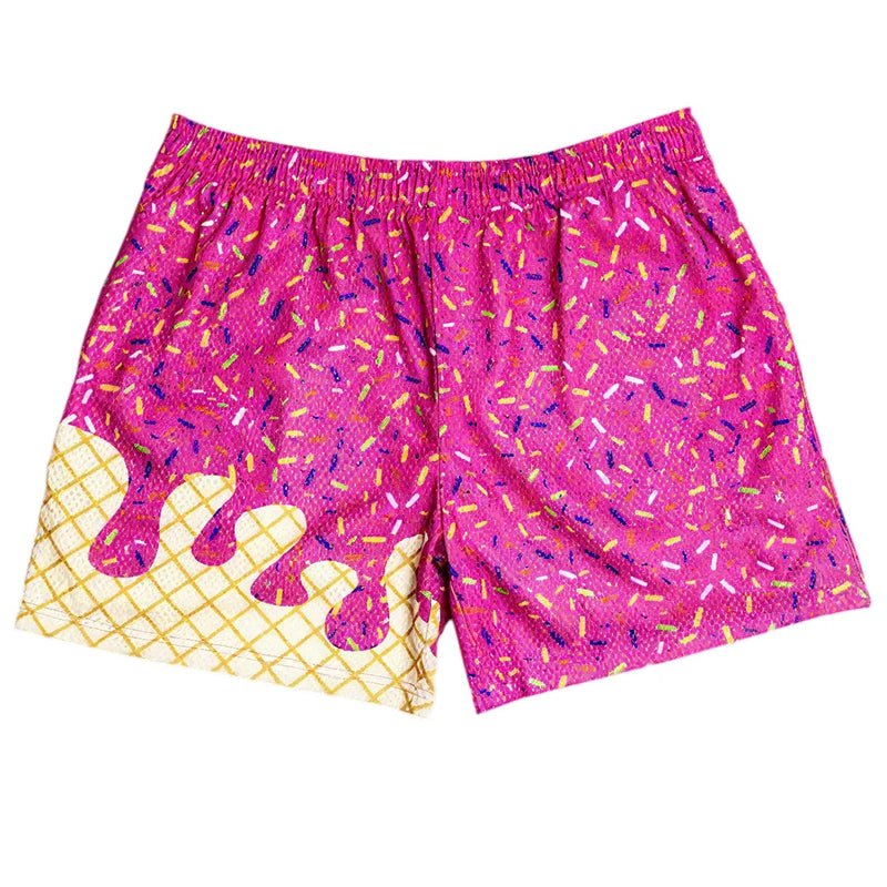Ice Cream Print Baseball 101 Shorts, Cute Loose Fit | SAMAG