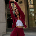 2026 Spring/Summer Casual Women's Stand up Collar Jacket Loose Shorts Long Sleeve Zipper Pocket Coat Fashion Sports Set