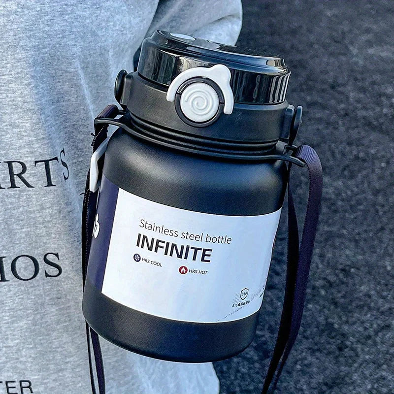 800ml/2000ml Large Capacity Stainless Steel Insulated Water Jug with Handle & Straw, Leakproof Vacuum Thermos Mug for Sports Out