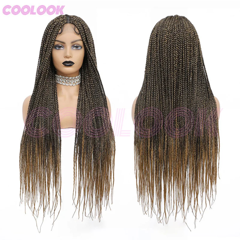 Cornrows Braided Wig Small Square Knotless Box Braids Wigs For Black Women With Baby Hair Synthetic Long 36Inches Braiding Hair