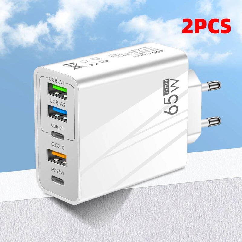 5 Ports 65W USB Type C Fast Charging Charger QC 3.0 Phone Adapter  For iPhone 15 Huawei Xiaomi Samsung EU/US Plug Wall Charger