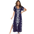 Swimsuit Cover Ups Embroidery V Neck Short Sleeve Swim Cover Up for Women Kaftan Dresses