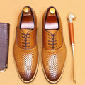 Men's Business Casual Oxford Shoes Real Cow Leather Comfortable Breathable Hollow Leather Summer Shoes White Dress Shoes