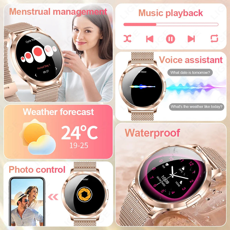 LIGE 2025 New Smart Watch For Women AMOLED HD Screen Watches IP68 Waterproof Heart Rate Monitor Ladies Utra-thin Smartwatch