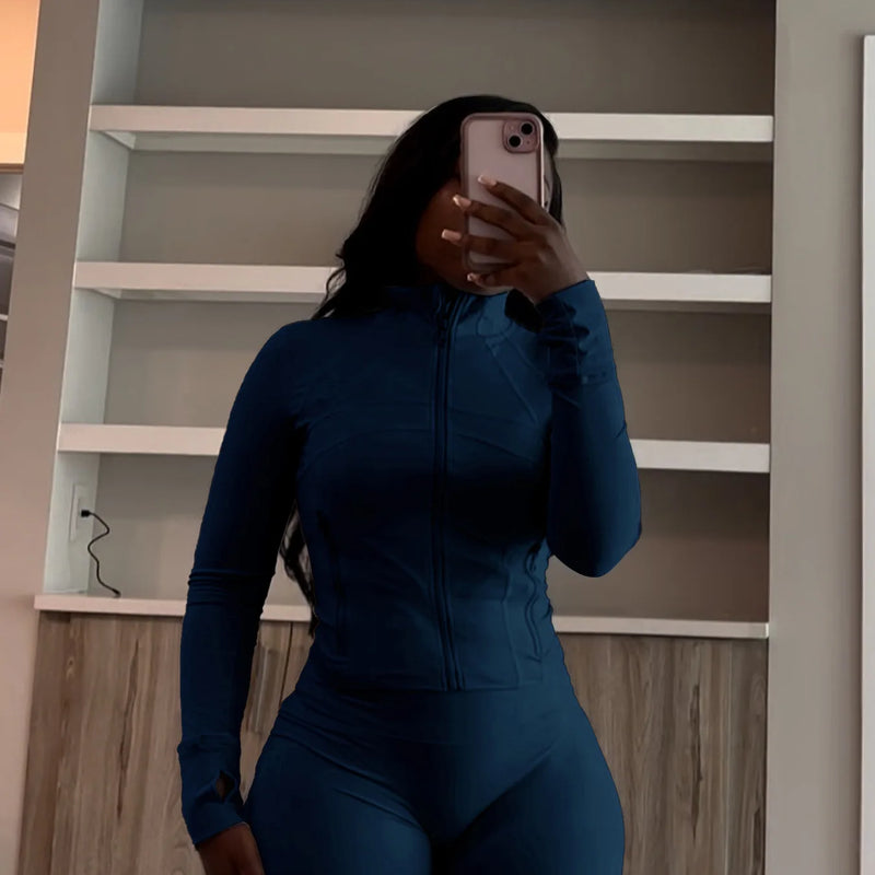 Fall Siold Bodycon Zipper Crop Top Women Tracksuits Sets+Trousers Women Black Gray 2 Two Pieces Matching Leggings Shorts Suits
