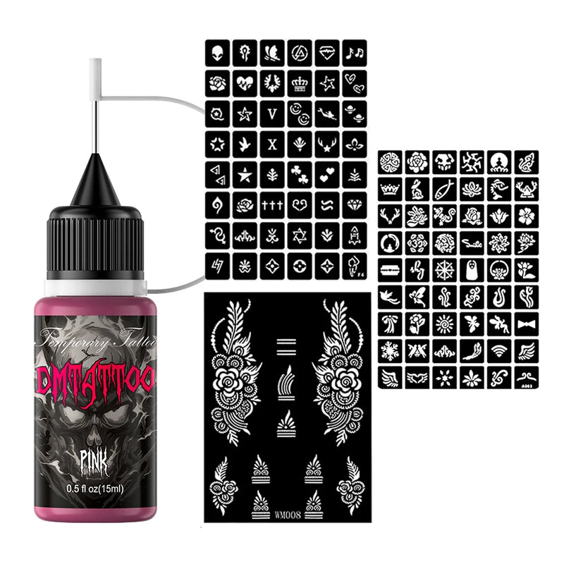 Temporary Tattoo Inks With 3Tattoo Stickers Stencil Kit Freehand Painting Gel for Makeup Trend Party Tattoos For Hand & Body Art