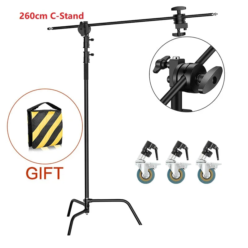 C Stand Stainless Steel Kit Light Stand With Weight Bag Photo Studio Accessories Extension Rod 2.49M Length Arm Cross Boom