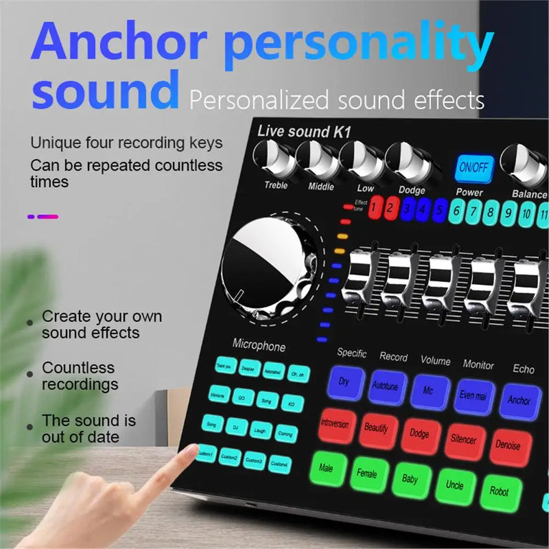 Live Sound Card Portable Internet Celebrity Sound Card Audio Mixer DJ Equipment Sound Effects Processors for Music Karaoke
