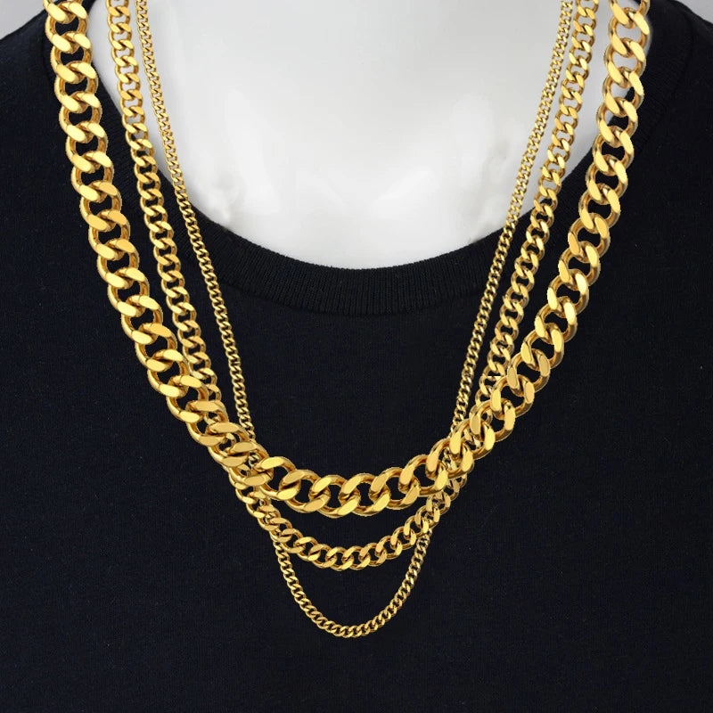 Hiphop Heavy Cuban Link Chains Necklaces Male Gold Color Stainless Steel Long Neck Necklace For Men Women Jewelry 2023 Collares