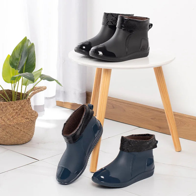 Men Rain Shoes 2026 New Low Cut Casual Thickened Low Heel Rain Boots Ankle Waterproof Work Shoes