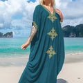 Women's Clothing Gold Embroidery Long Kaftan Dresses V Neck Caftan Dress Beach Cover Ups Tunic Maxi Dress