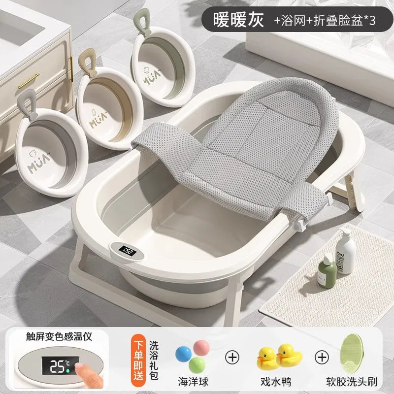Foldable Baby Bathtub Large Portable Infant Bath Tub for Newborns Toddlers, Sitting Reclining Home Use Kids Bathing Supplies