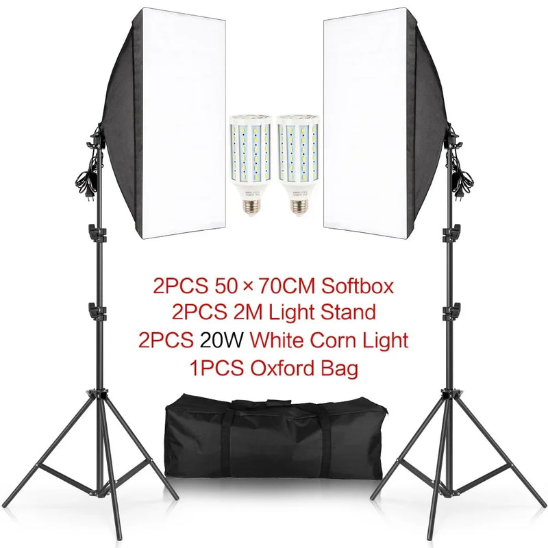 Studio Kit Photo Softbox Light Box Lighting Single Led Lamp with Tripod Photography Shooting Soft Box Flash E27 Accessories