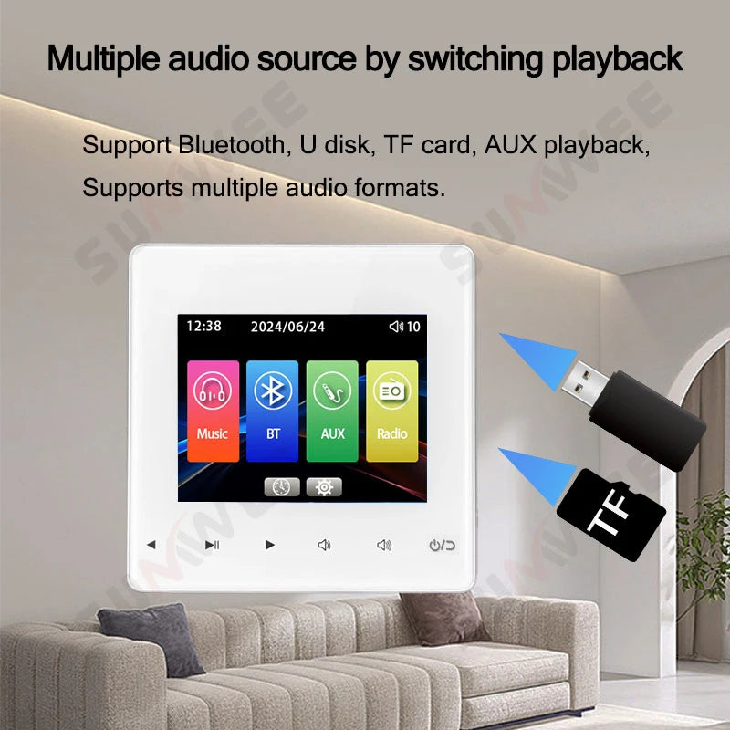 Home Theater Background Music System Audio In Wall Power Amplifier Bluetooths Player Sound TF AUX Control Panel Ceiling Speakers