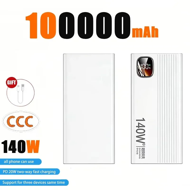 Lenovo 500000mAh 140W CCC Large Capacity Power Bank Portable Super Fast Charging Powerbank External Battery Charger