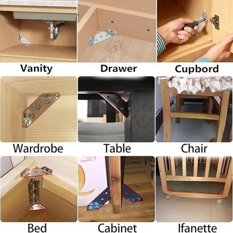 1-120Set Furniture Corner Connector Stainless Steel Angle Code for Cabinet Angle Shelf Support Fixed Brace Kits with Screw